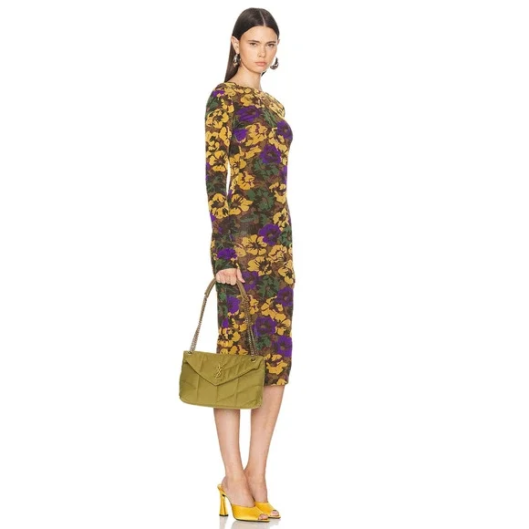 Saint Laurent Small Puffer Chain Fir Green Gold YSL Logo Shoulder Crossbody Bag - Picture 3 of 16